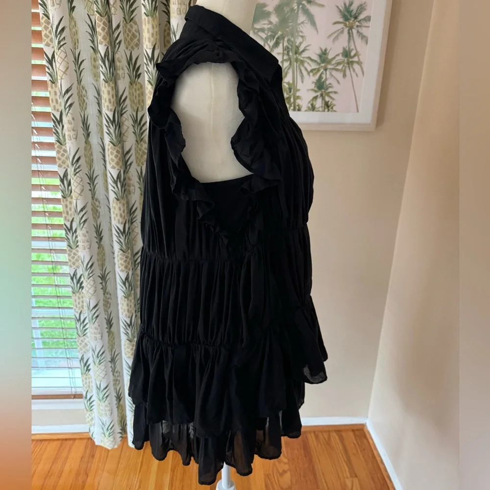 Anthropologie Sleeveless Ruffle Mini Shirt Dress Black Button Cotton Collar NWOT - Picture 11 of 13